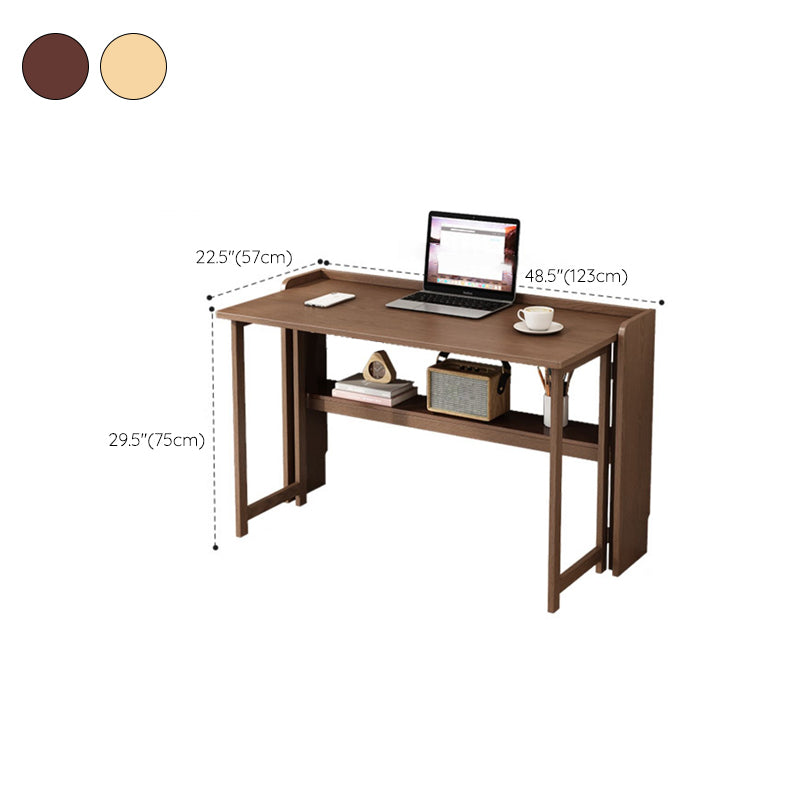 Solid Wood Computer Desk Home Foldable with Storage Shelves Student Desk