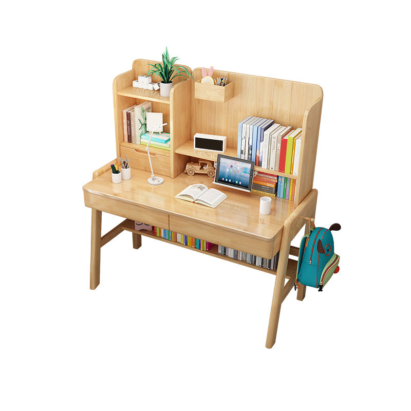 Solid Wood Student Table Desk with Drawer with Storage Shelves Multifunctional Lifting