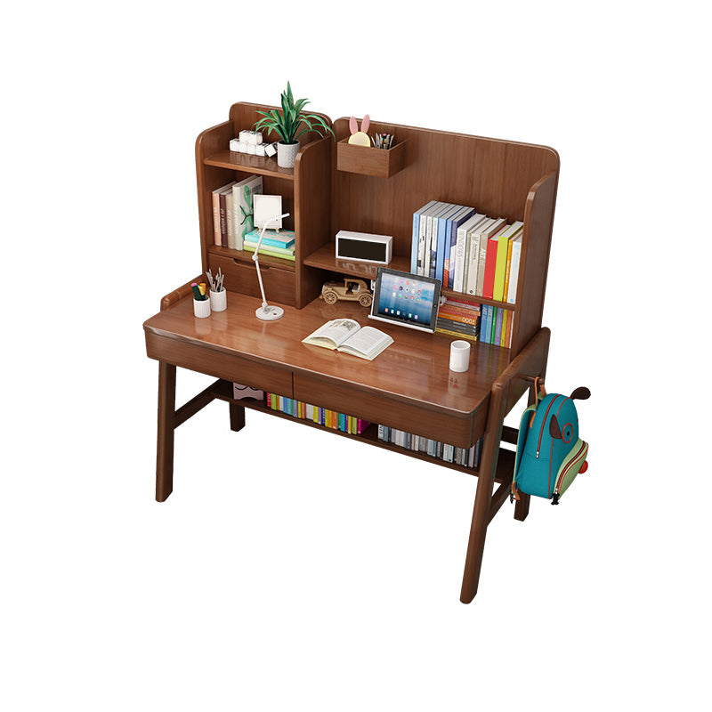 Solid Wood Student Table Desk with Drawer with Storage Shelves Multifunctional Lifting