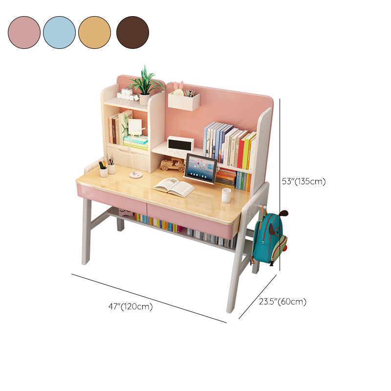 Solid Wood Student Table Desk with Drawer with Storage Shelves Multifunctional Lifting