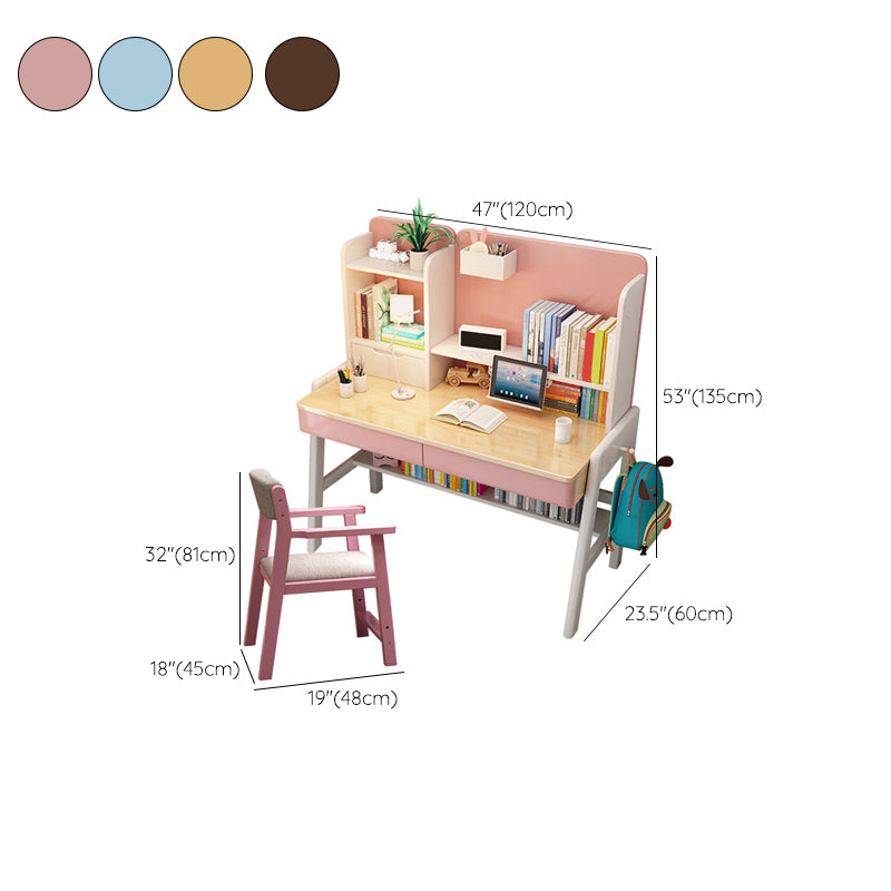 Solid Wood Student Table Desk with Drawer with Storage Shelves Multifunctional Lifting