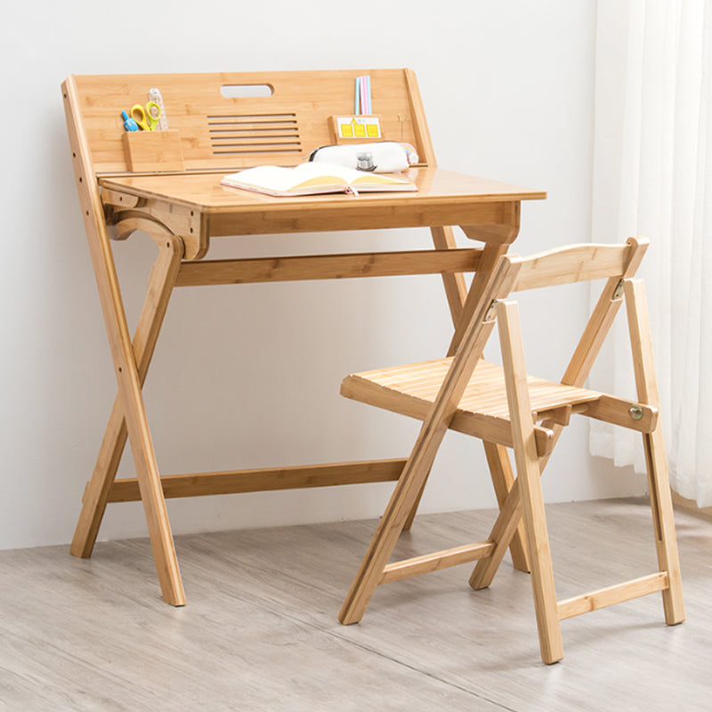 Natural Writing Desk in Solid Wood Foldable Student Table & Chair