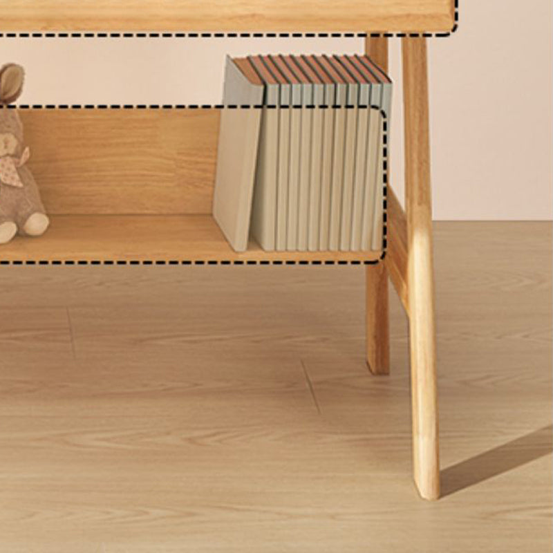 Natural Rubber Wood Children's Desk with Shelves and Drawers