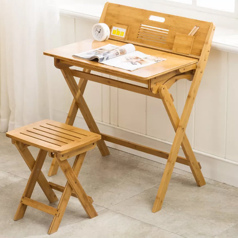 Student Table with with Kids Hutch in Natural Bamboo Foldable Desk