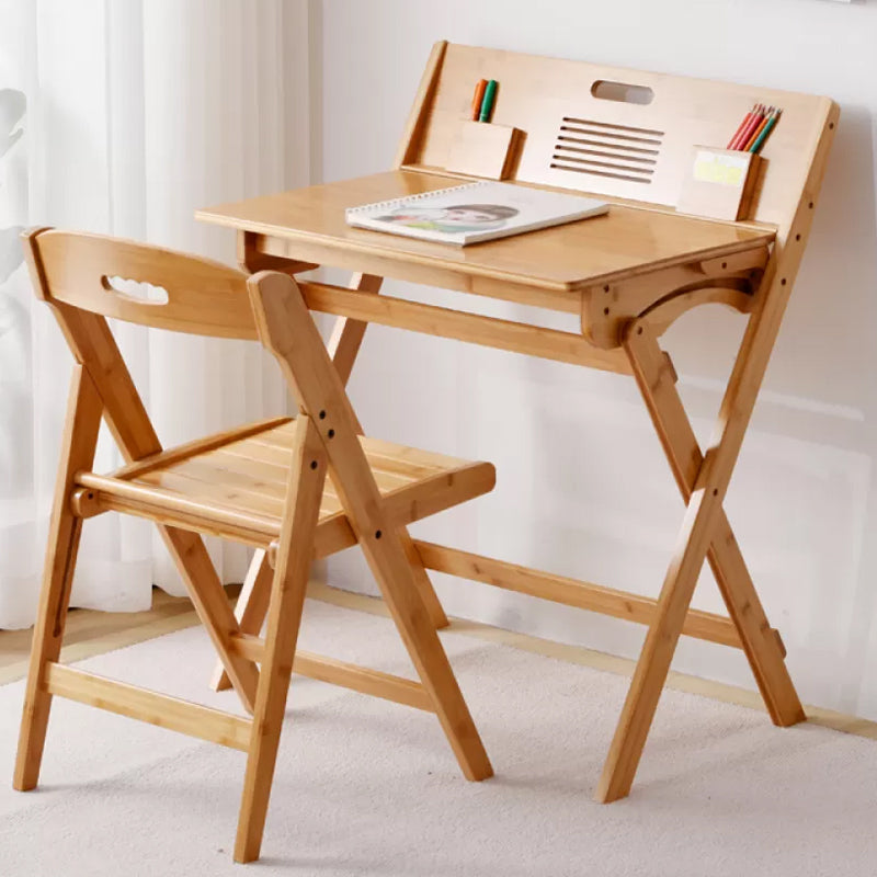 Student Table with with Kids Hutch in Natural Bamboo Foldable Desk