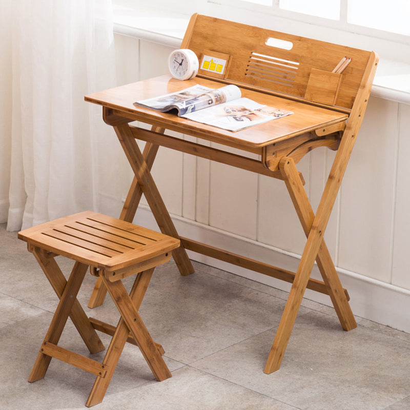 Student Table with with Kids Hutch in Natural Bamboo Foldable Desk