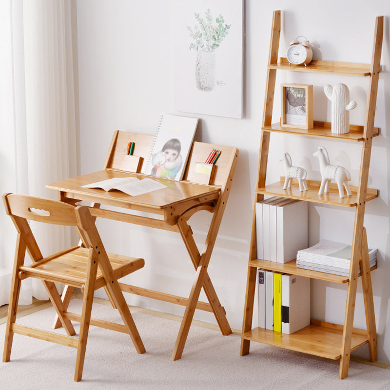 Student Table with with Kids Hutch in Natural Bamboo Foldable Desk