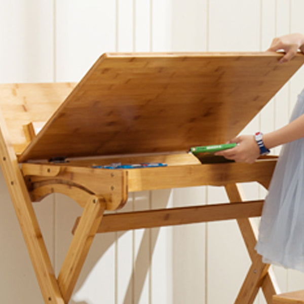 Student Table with with Kids Hutch in Natural Bamboo Foldable Desk