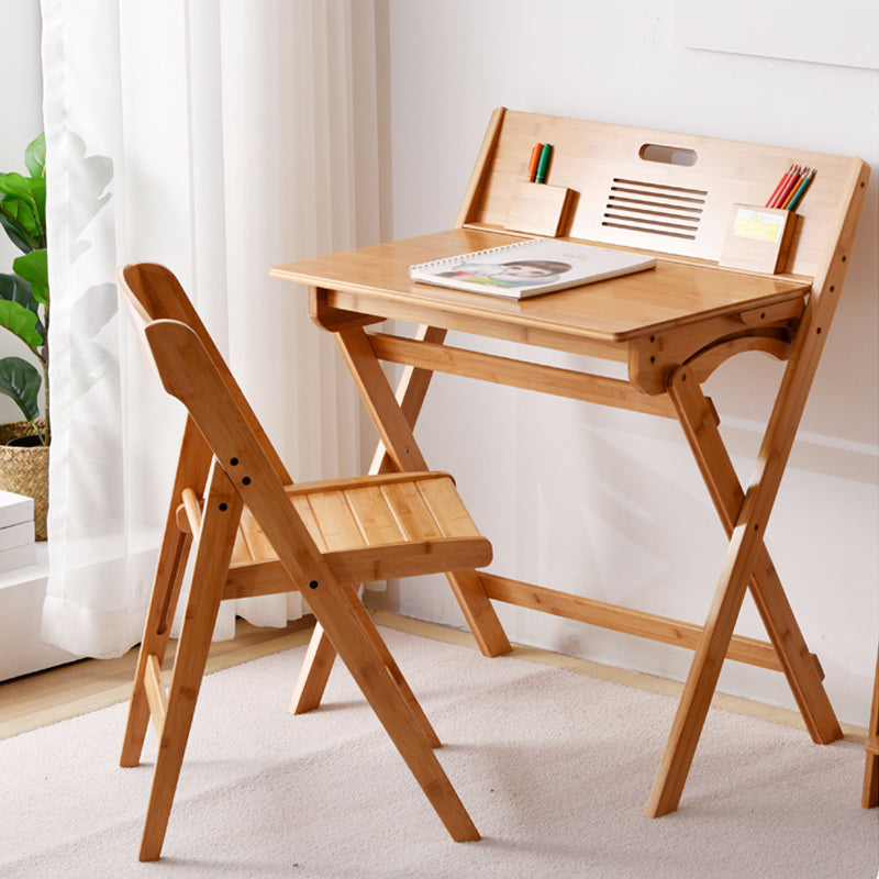 Student Table with with Kids Hutch in Natural Bamboo Foldable Desk