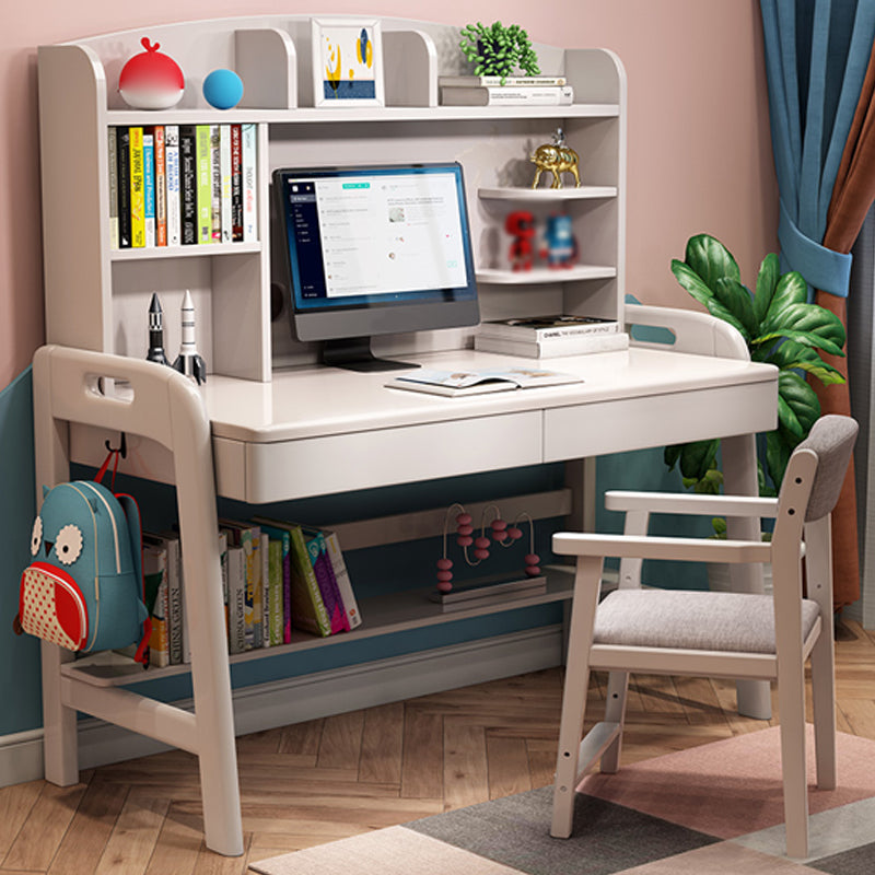 Solid Wood Study Desk with Storage Shelves Multifunctional Lifting Writing Desk