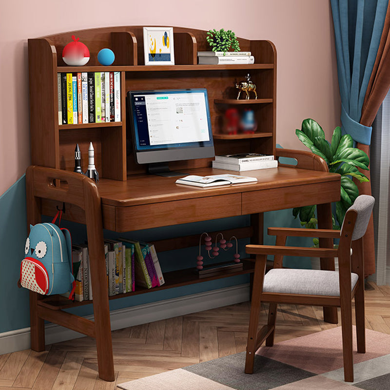 Solid Wood Study Desk with Storage Shelves Multifunctional Lifting Writing Desk