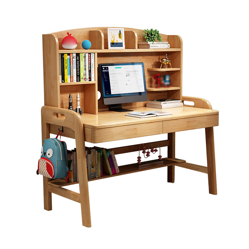 Solid Wood Study Desk with Storage Shelves Multifunctional Lifting Writing Desk