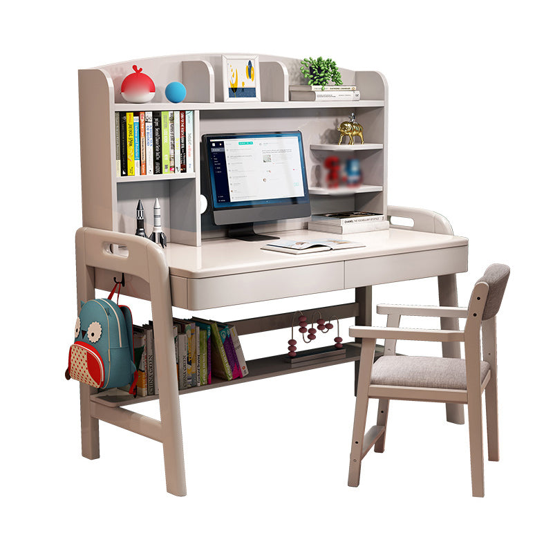 Solid Wood Study Desk with Storage Shelves Multifunctional Lifting Writing Desk