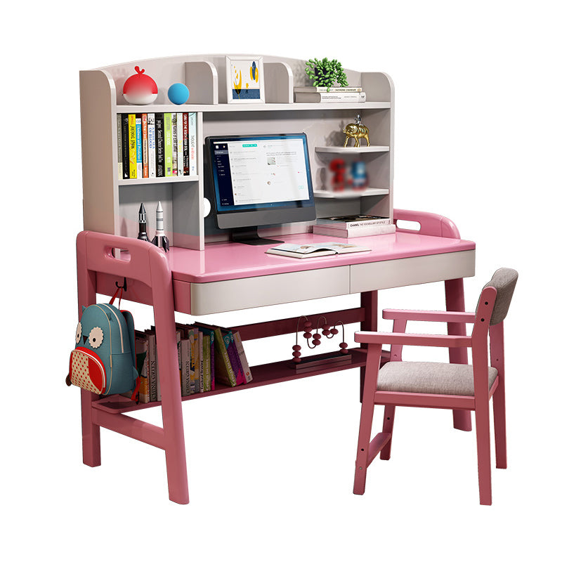 Solid Wood Study Desk with Storage Shelves Multifunctional Lifting Writing Desk