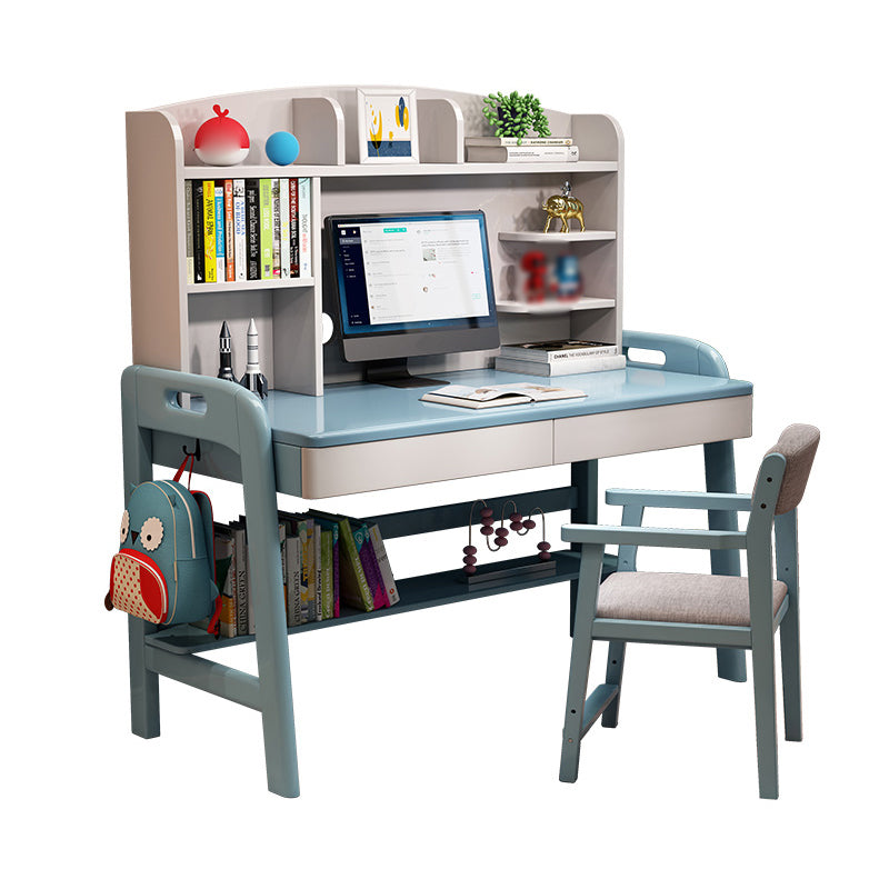 Solid Wood Study Desk with Storage Shelves Multifunctional Lifting Writing Desk