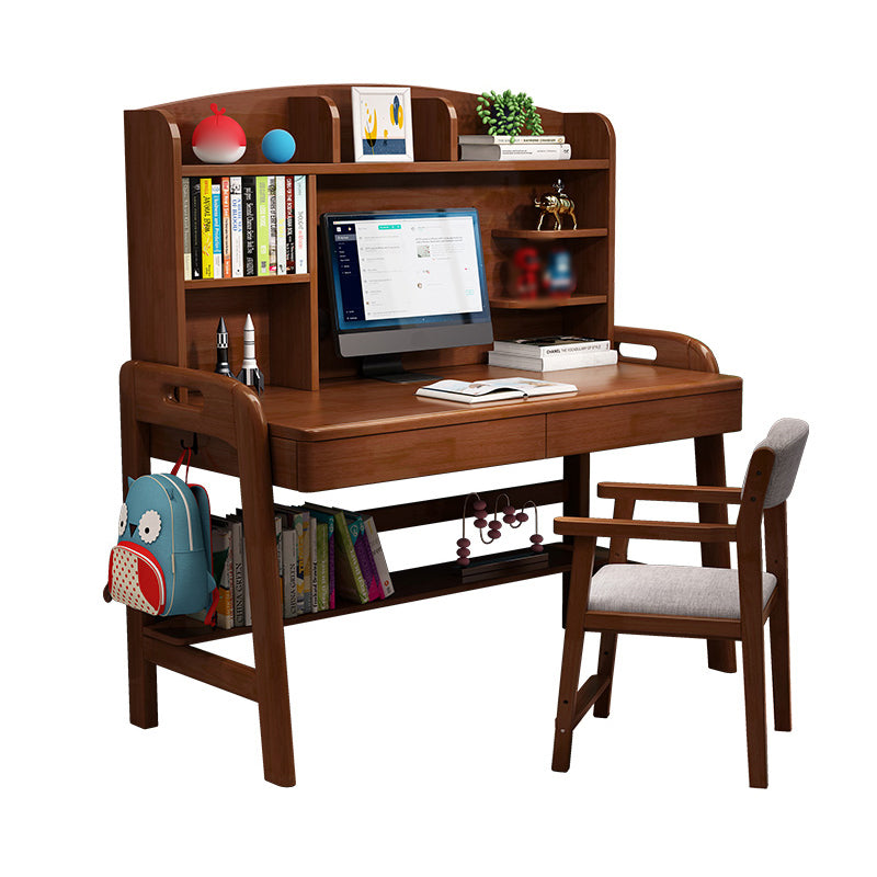 Solid Wood Study Desk with Storage Shelves Multifunctional Lifting Writing Desk