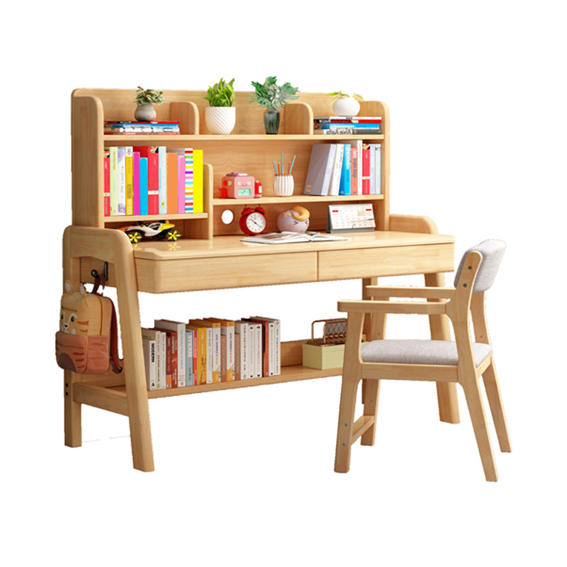 Solid Wood Study Desk with Bookshelf with Storage Drawer Home Multifunctional Lifting