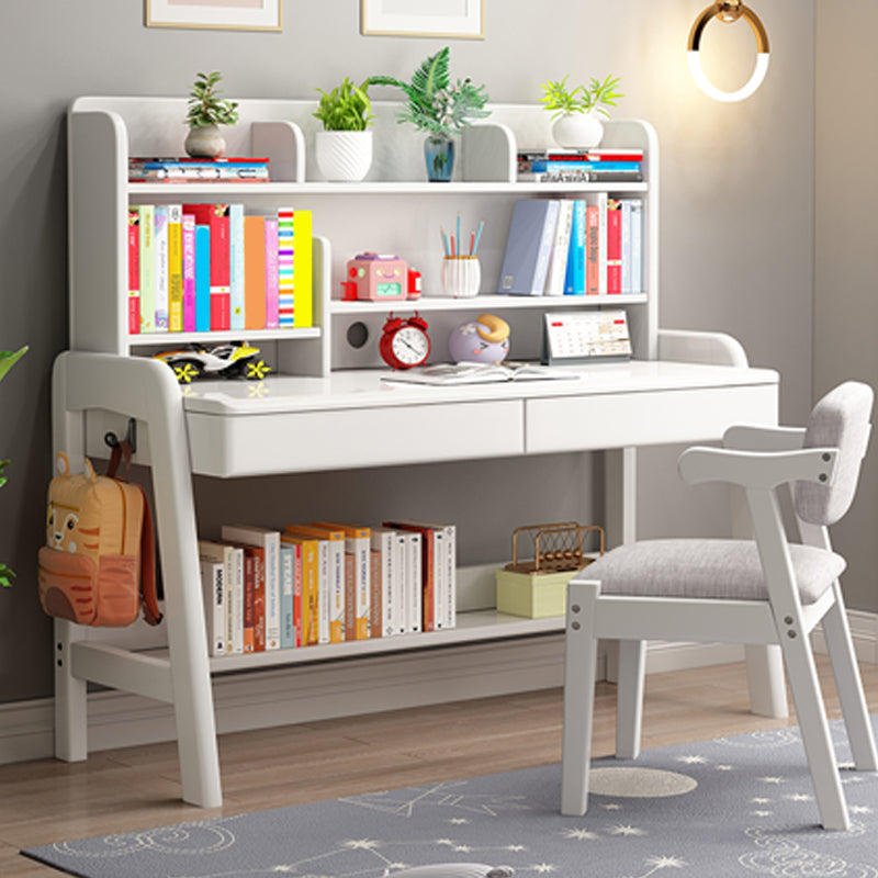 Solid Wood Study Desk with Bookshelf with Storage Drawer Home Multifunctional Lifting