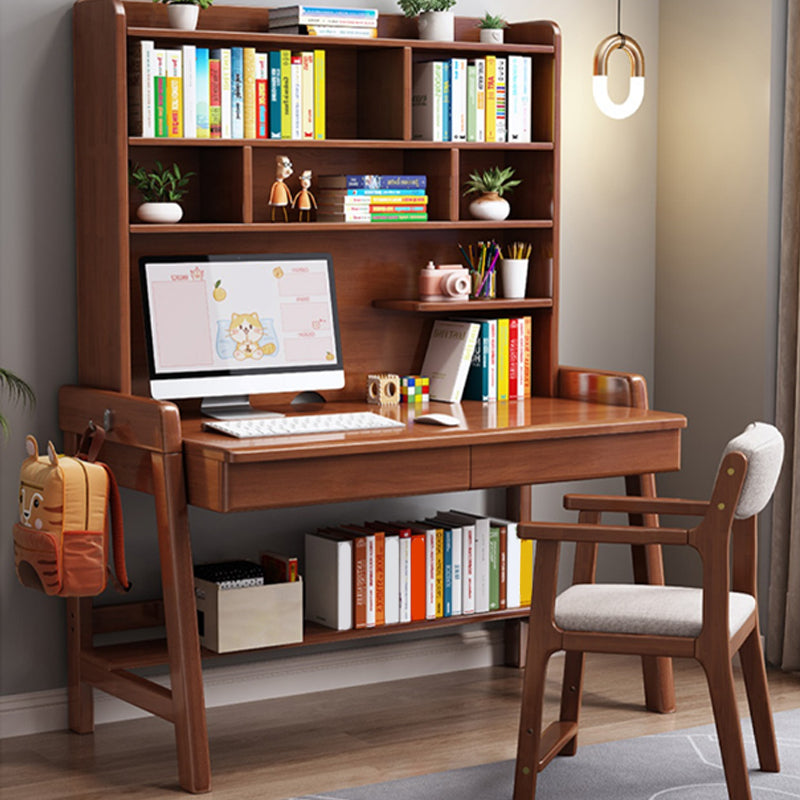 Wooden Desk and Chair Kids Writing Desk with Drawers 55.1" H Child Desk with Shelves