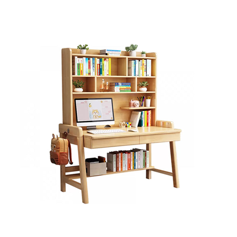 Wooden Desk and Chair Kids Writing Desk with Drawers 55.1" H Child Desk with Shelves