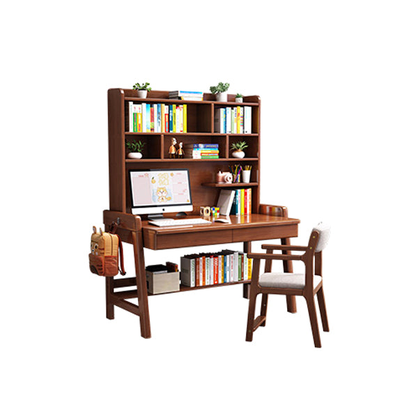 Wooden Desk and Chair Kids Writing Desk with Drawers 55.1" H Child Desk with Shelves