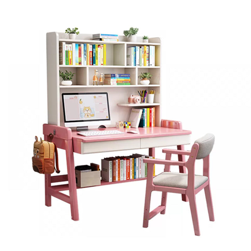 Wooden Desk and Chair Kids Writing Desk with Drawers 55.1" H Child Desk with Shelves