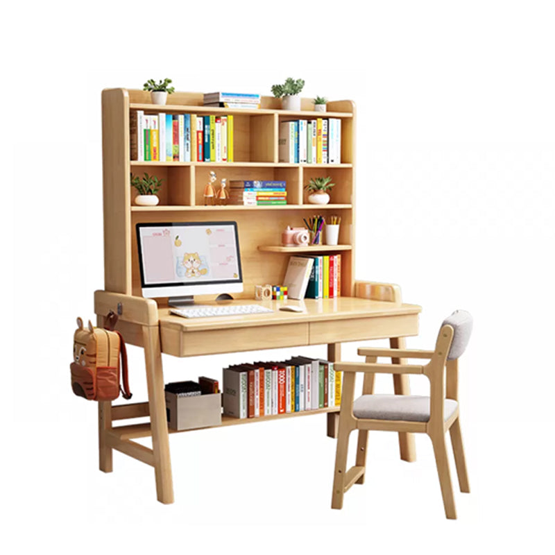 Wooden Desk and Chair Kids Writing Desk with Drawers 55.1" H Child Desk with Shelves