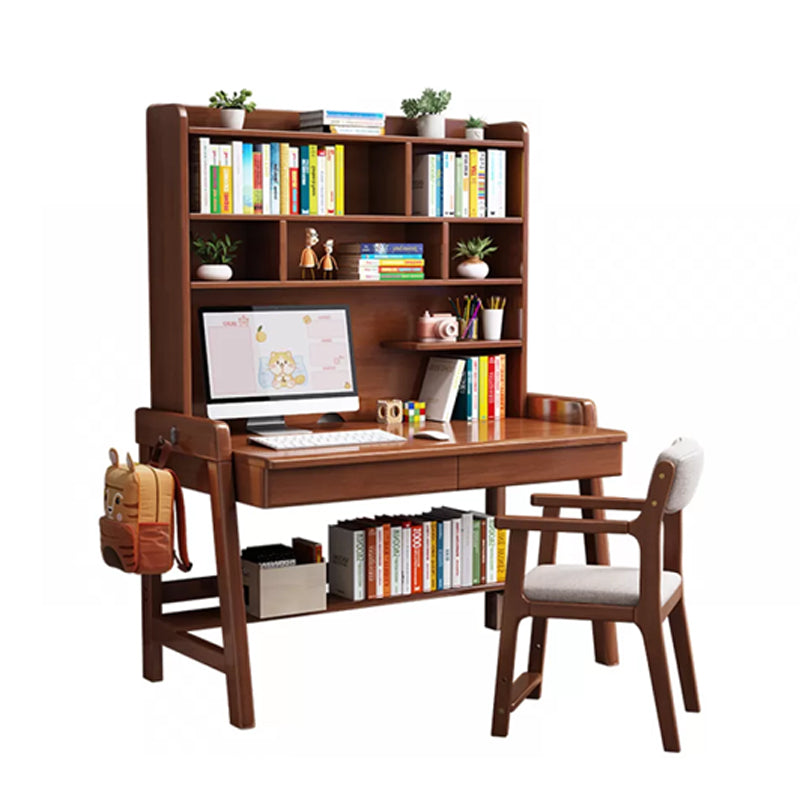 Wooden Desk and Chair Kids Writing Desk with Drawers 55.1" H Child Desk with Shelves