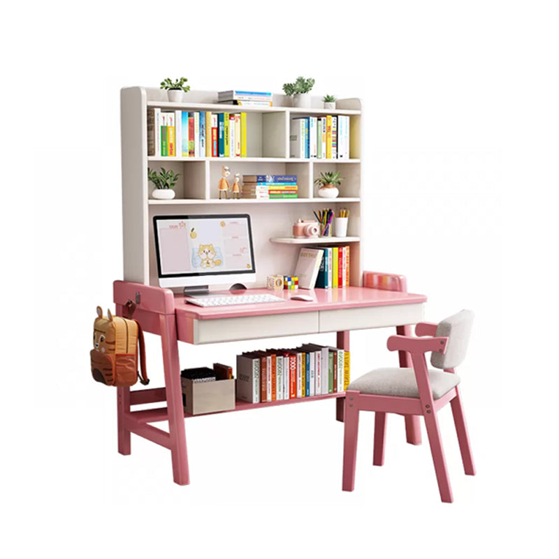 Wooden Desk and Chair Kids Writing Desk with Drawers 55.1" H Child Desk with Shelves