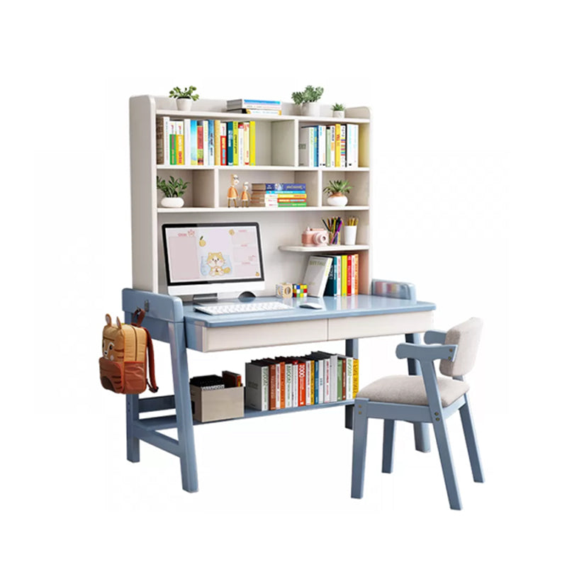 Wooden Desk and Chair Kids Writing Desk with Drawers 55.1" H Child Desk with Shelves