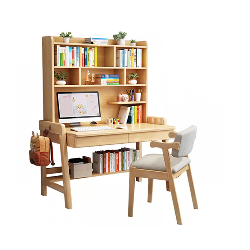 Wooden Desk and Chair Kids Writing Desk with Drawers 55.1" H Child Desk with Shelves