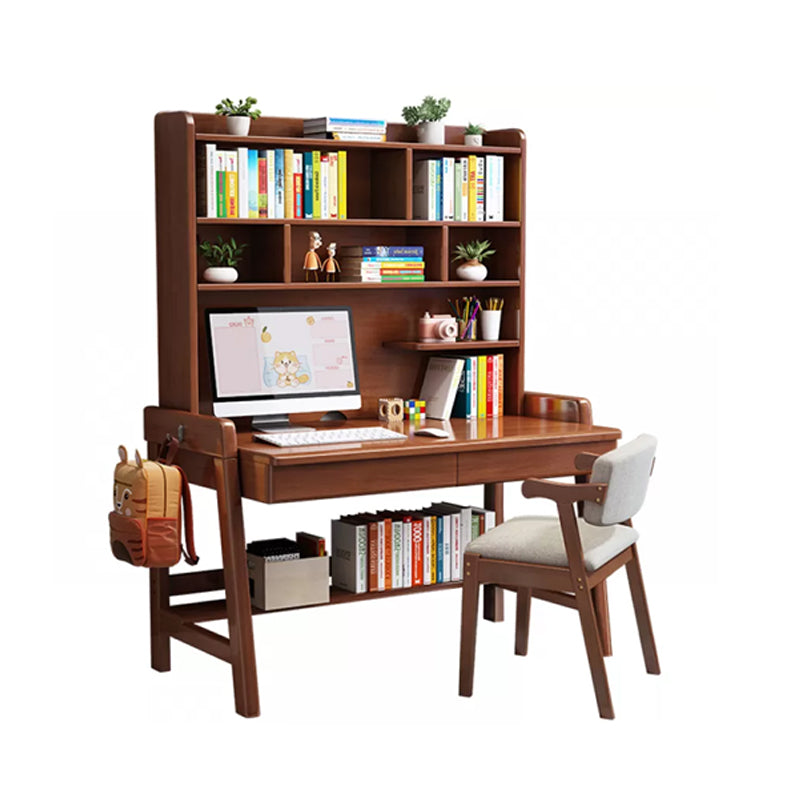 Wooden Desk and Chair Kids Writing Desk with Drawers 55.1" H Child Desk with Shelves