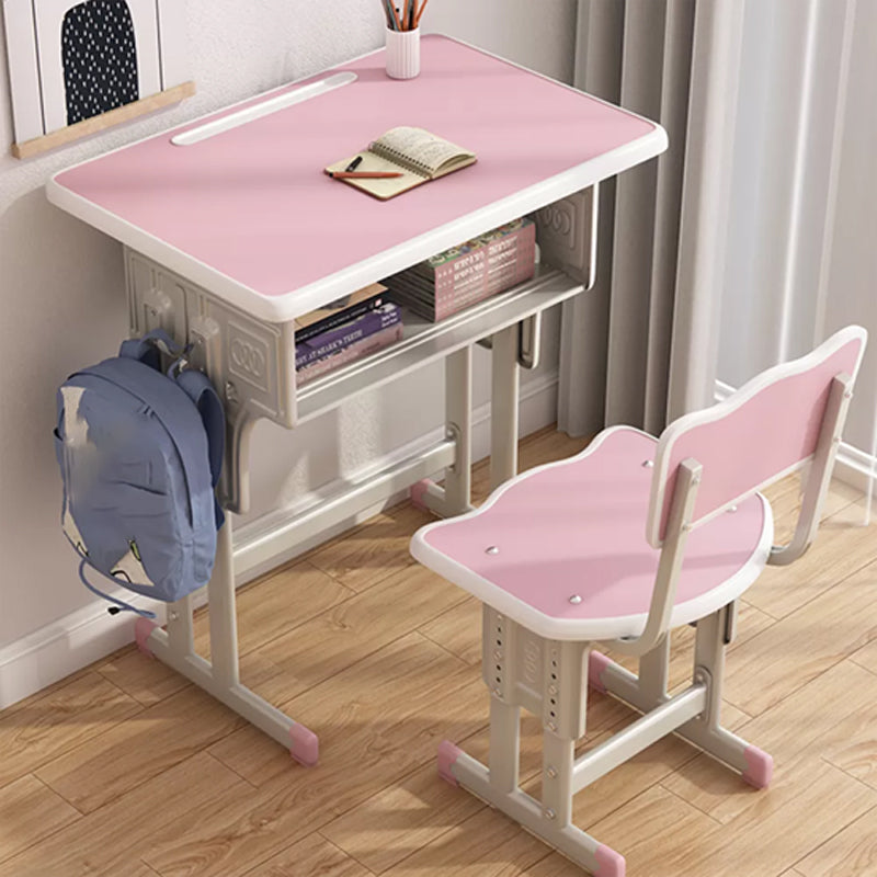 Contemporary Writing Desk with Shelf Desk and Chair Set in Wood