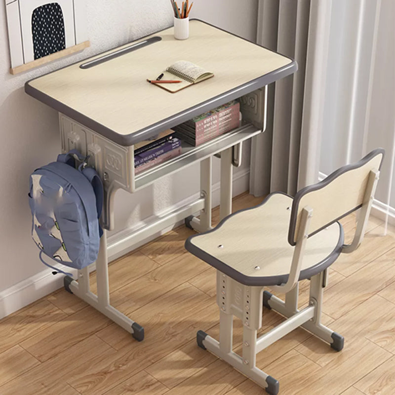 Contemporary Writing Desk with Shelf Desk and Chair Set in Wood