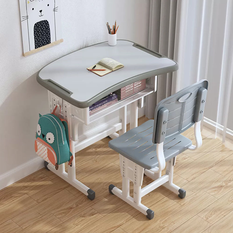 Contemporary Writing Desk with Shelf Desk and Chair Set in Wood