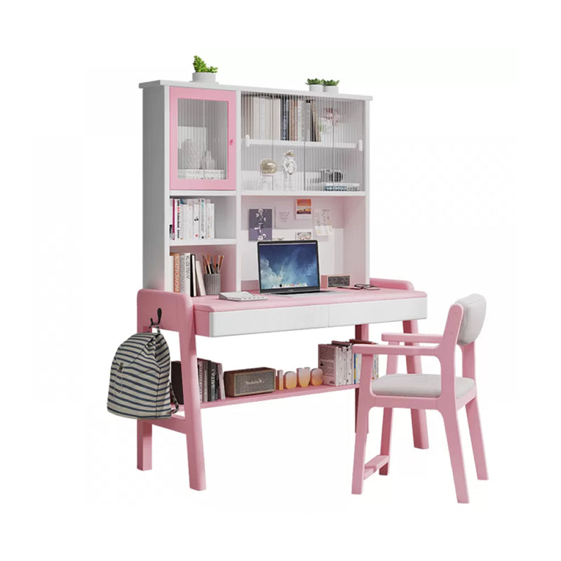 Adjustable Home Kids Desk 74" H Solid Wood Desk Kids Desk and Chair with Hutch