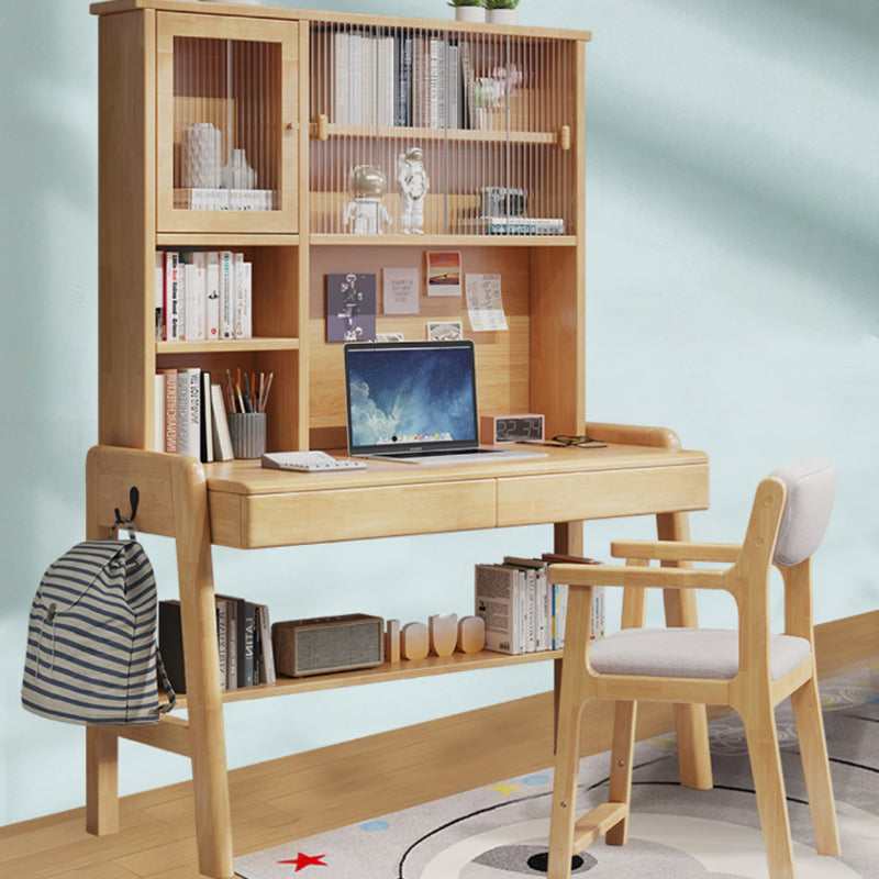 Adjustable Home Kids Desk 74" H Solid Wood Desk Kids Desk and Chair with Hutch