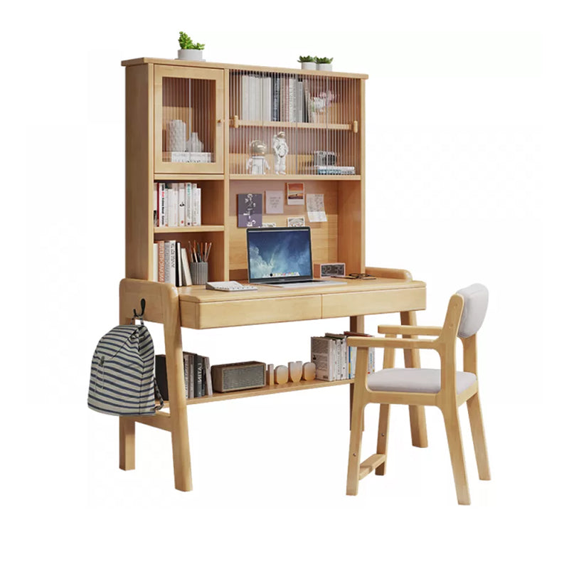 Adjustable Home Kids Desk 74" H Solid Wood Desk Kids Desk and Chair with Hutch