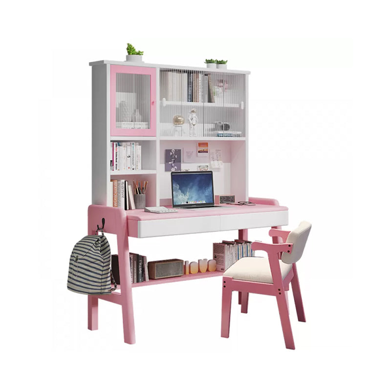 Adjustable Home Kids Desk 74" H Solid Wood Desk Kids Desk and Chair with Hutch