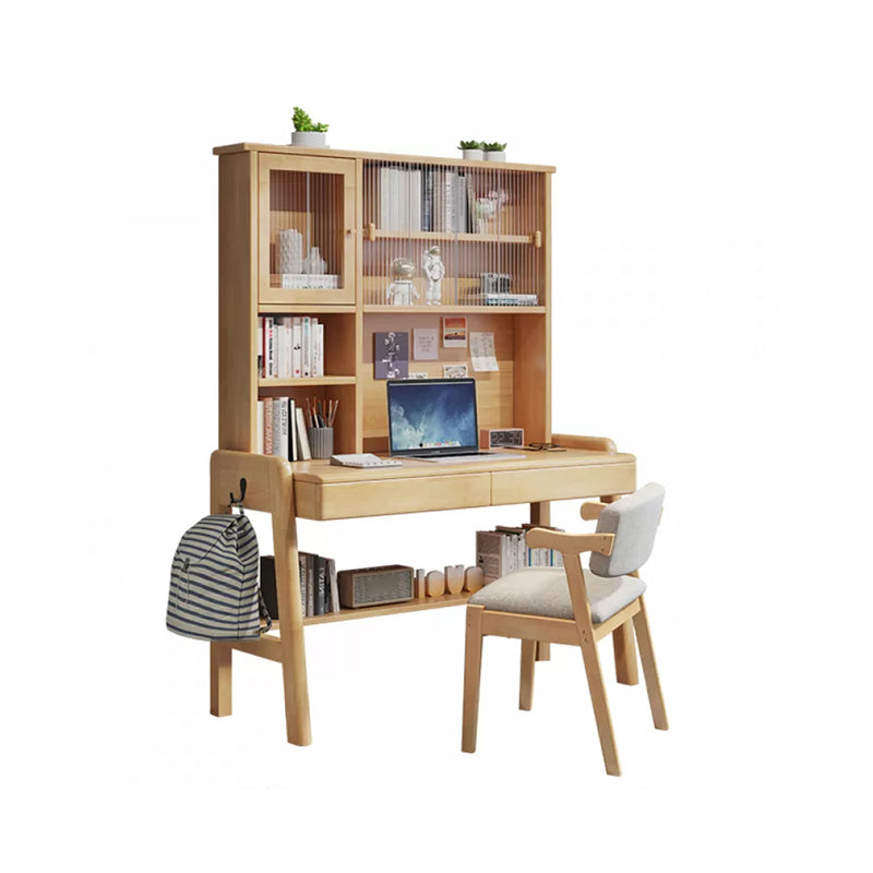 Adjustable Home Kids Desk 74" H Solid Wood Desk Kids Desk and Chair with Hutch