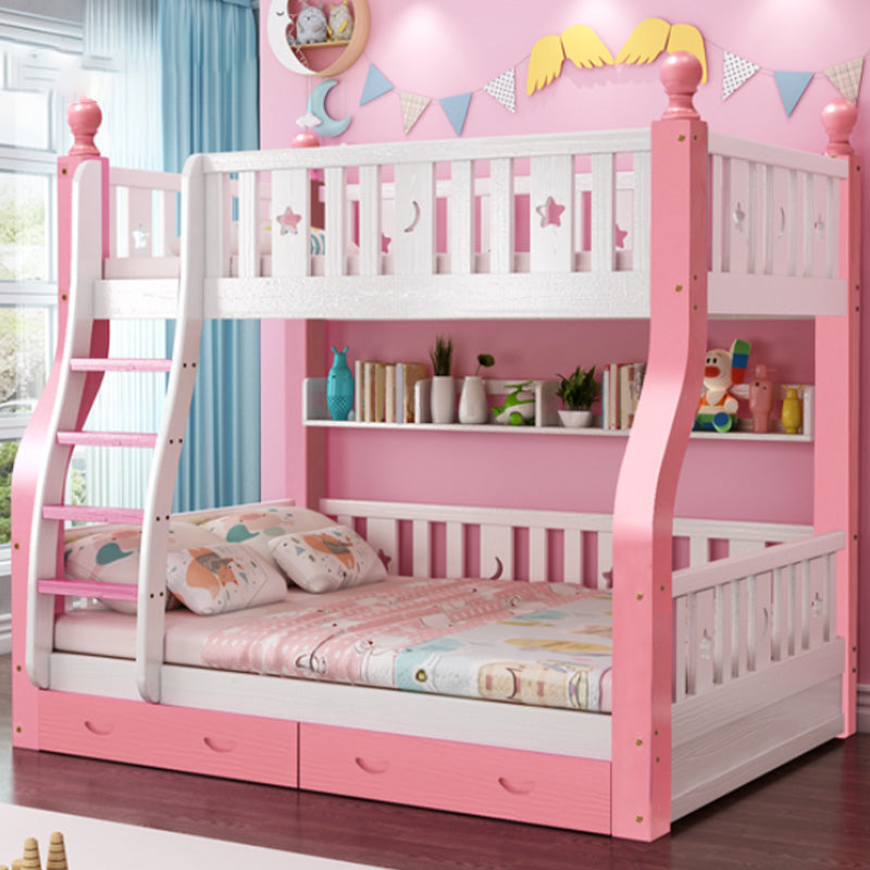 Contemporary Solid Wood Pine Slat Princess Standard Storage Bunk Bed