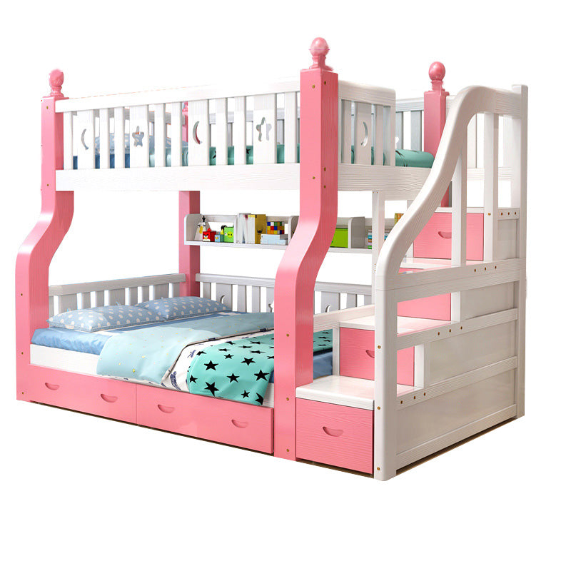 Contemporary Solid Wood Pine Slat Princess Standard Storage Bunk Bed