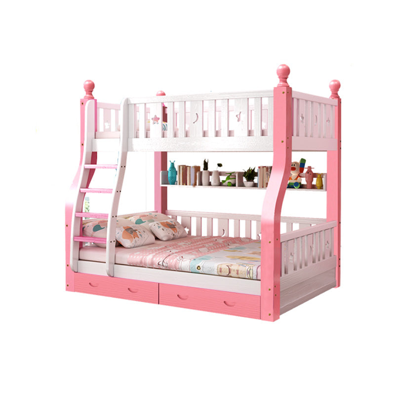 Contemporary Solid Wood Pine Slat Princess Standard Storage Bunk Bed