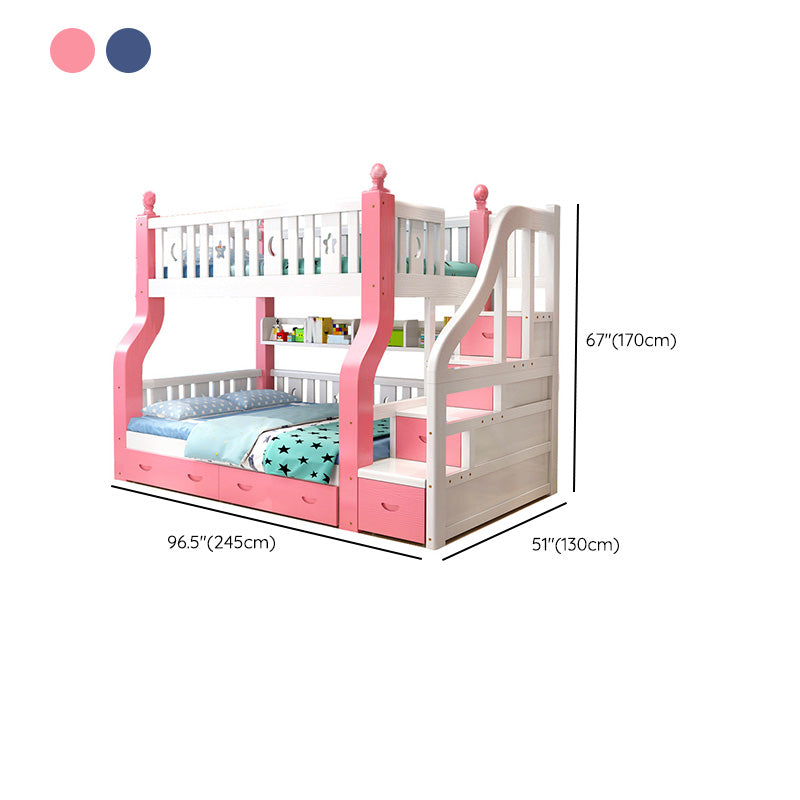 Contemporary Solid Wood Pine Slat Princess Standard Storage Bunk Bed