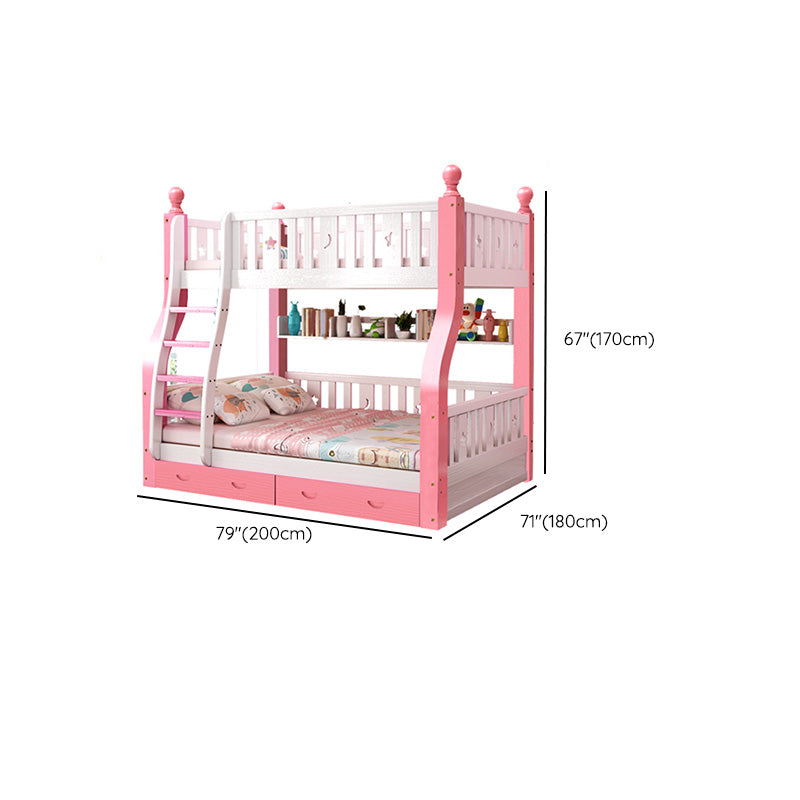 Contemporary Solid Wood Pine Slat Princess Standard Storage Bunk Bed