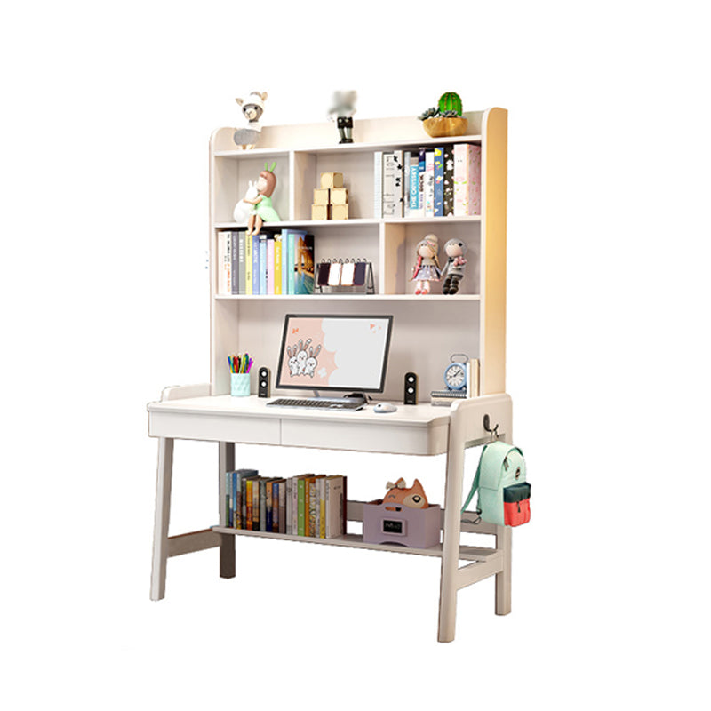 Solid Wood Home Study Desk with Storage Drawer with Bookshelf Adjustable