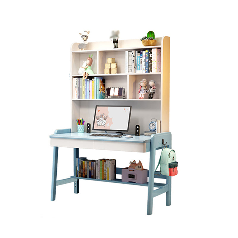 Solid Wood Home Study Desk with Storage Drawer with Bookshelf Adjustable