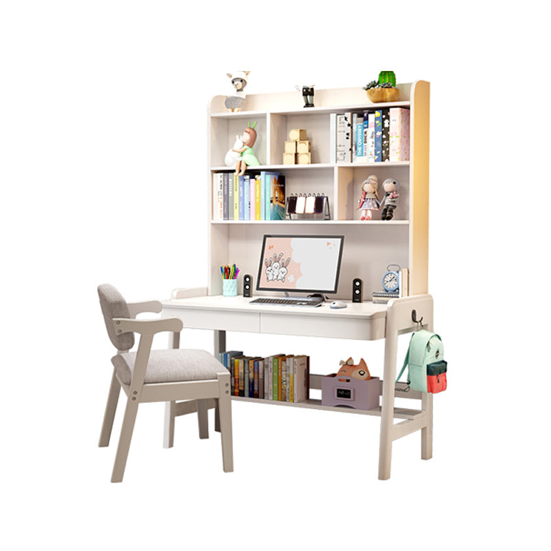 Solid Wood Home Study Desk with Storage Drawer with Bookshelf Adjustable