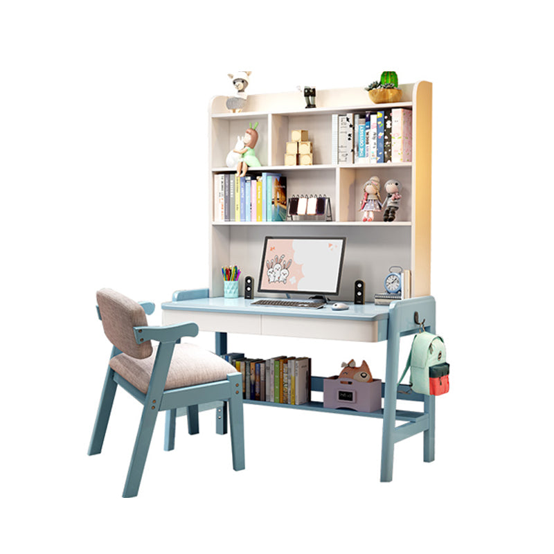 Solid Wood Home Study Desk with Storage Drawer with Bookshelf Adjustable