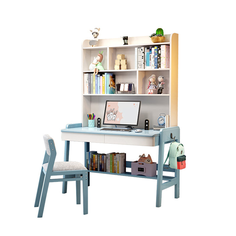 Solid Wood Home Study Desk with Storage Drawer with Bookshelf Adjustable